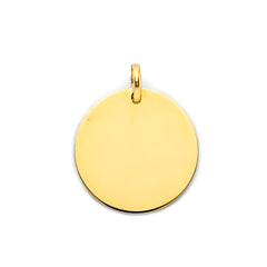 14K Yellow Gold Round 18mm Engravable Plain Pendant