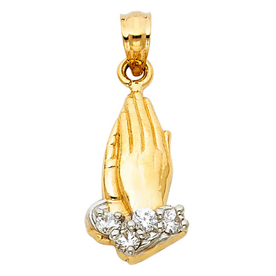 14K Two Tone Gold CZ Praying Hands Pendant