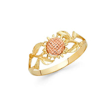 Load image into Gallery viewer, 14K Two Tone Gold 8mm Flower Ring, Size 8
