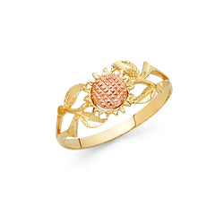 14K Two Tone Gold 8mm Flower Ring, Size 8