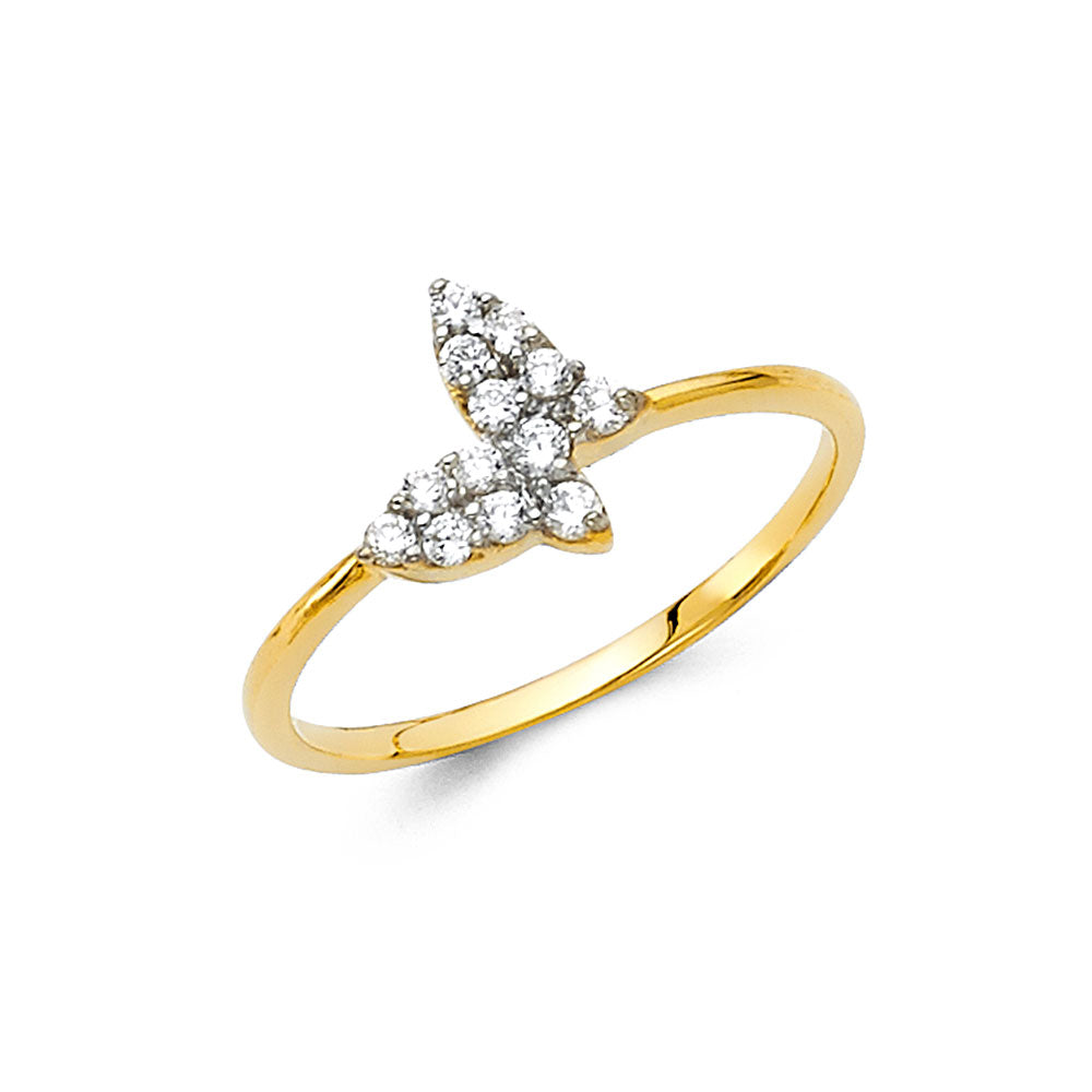 14K Two Tone Gold CZ Butterfly Fancy Ring