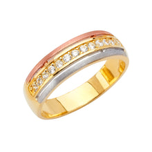 Load image into Gallery viewer, 14K Tri Color Gold Round Men's CZ Wedding Band Or Trio Set