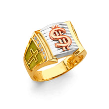 Load image into Gallery viewer, 14K Tri Color Gold $ Men's CZ Ring