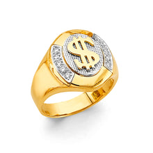 Load image into Gallery viewer, 14K Two Tone Gold Dollar Sign Men's CZ Ring