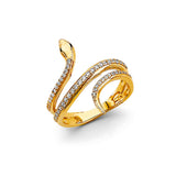 14K Yellow Gold CZ Round Snake Ring