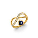 14K Yellow Gold CZ Hanging Evil Eye Ring
