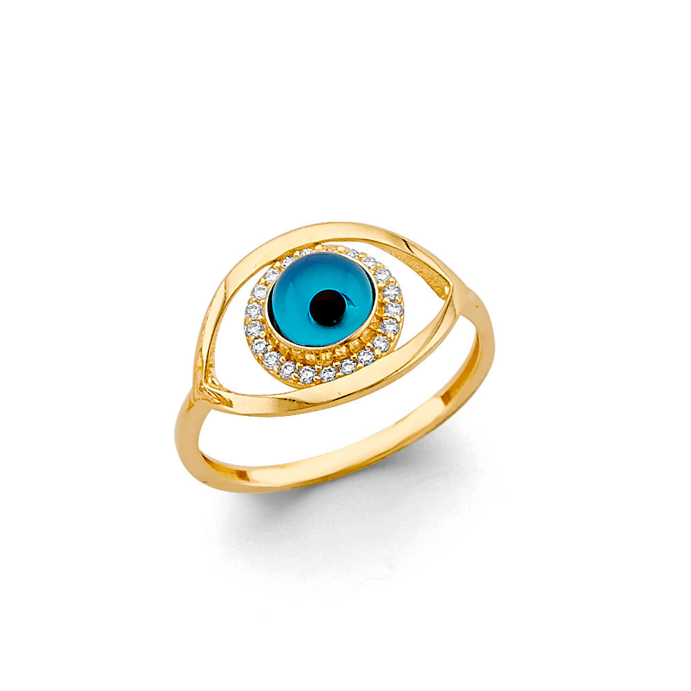 14K Yellow Gold Red Evil Eye CZ Ring