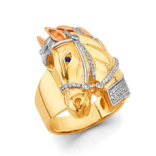 Load image into Gallery viewer, 14K Tri Color Gold Horse Men's CZ Ring