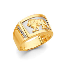 Load image into Gallery viewer, 14K Two Tone Gold Lion Men's CZ Ring