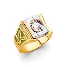 Load image into Gallery viewer, 14K Tri Color Gold Horse Shoe CZ Men's Ring