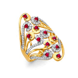14K Yellow Gold Red CZ Multi Line Ring
