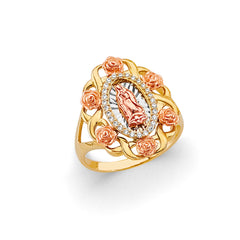 14K Tri Color Gold CZ Flowers Guadalupe Ring