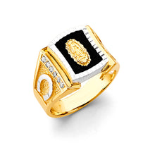 Load image into Gallery viewer, 14K Two Tone Gold Onyx Guadalupe Men's CZ Ring