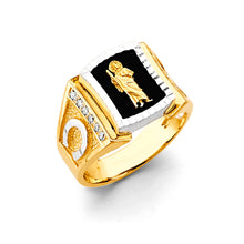 Load image into Gallery viewer, 14K Two Tone Gold Onyx St. Jude Men's CZ Ring