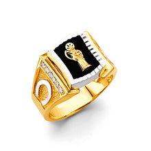 Load image into Gallery viewer, 14K Two Tone Gold Onyx Santa Muerte Men's CZ Ring