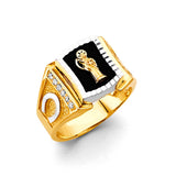 14K Two Tone Gold Onyx Santa Muerte Men's CZ Ring