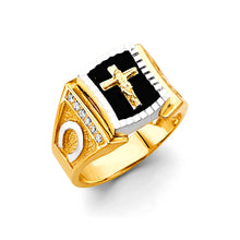 Load image into Gallery viewer, 14K Two Tone Gold Onyx Cross Men's CZ Ring