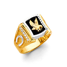 Load image into Gallery viewer, 14K Two Tone Gold Onyx Eagle Men's CZ Ring