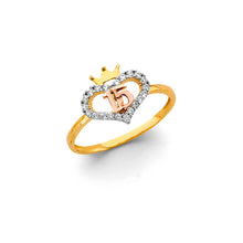 Load image into Gallery viewer, 14K Tri Color Gold CZ Heart 15 Years Ring