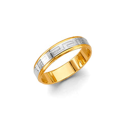 14K Two Tone Gold 5mm Greek Design Wedding Band
