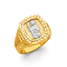 Load image into Gallery viewer, 14K Two Tone Gold Square St. Jude Men's Ring