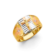 Load image into Gallery viewer, 14K Tri Color Gold Cross Men's CZ Ring