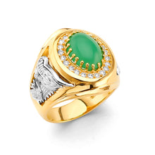 Load image into Gallery viewer, 14K Two Tone Gold Jade Men's CZ Ring