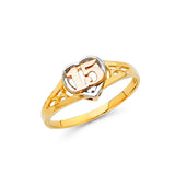 14K Tri Color Gold Heart 15 Years Ring