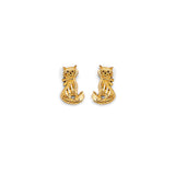 14K Yellow Gold Cat CZ Stud Earrings With Screw Back