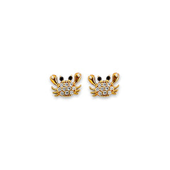 14K Yellow Gold Crab CZ Stud Earrings With Screw Back