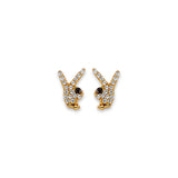 14K Yellow Gold Rabbit CZ Stud Earrings With Screw Back