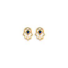 Load image into Gallery viewer, 14K Yellow Gold Hamsa Stud Earrings With Screw Back