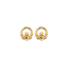 Load image into Gallery viewer, 14K Yellow Gold Claddagh Stud Earrings With Screw Back