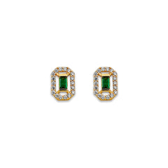 14K Yellow Gold Green CZ Stud Earrings With Screw Back