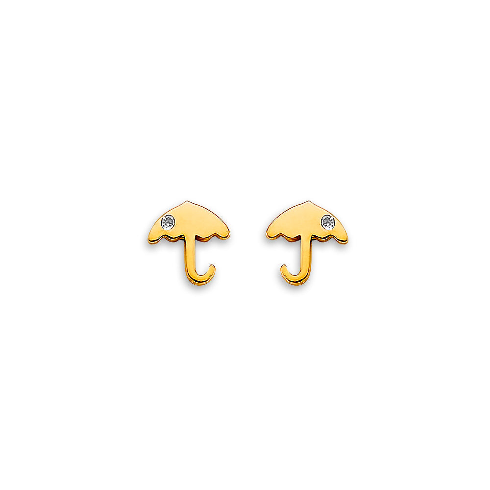 14K Yellow Gold Umbrella CZ Stud Screw Back Earrings