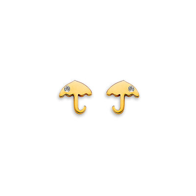 14K Yellow Gold Umbrella CZ Stud Screw Back Earrings