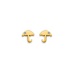 14K Yellow Gold Umbrella CZ Stud Screw Back Earrings