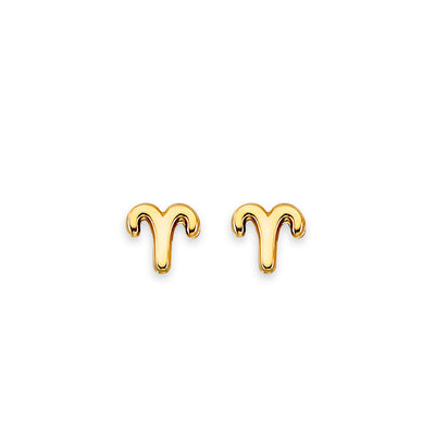 14K Yellow Gold Zodiac Aries Stud Earrings With Screw Back