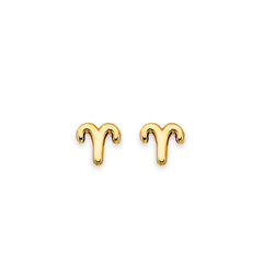 14K Yellow Gold Zodiac Aries Stud Earrings With Screw Back