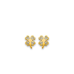 14K Yellow Gold Clover CZ Stud Earrings With Screw Back