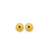14K Yellow Gold Flower CZ Stud Earrings With Screw Back