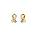 14K Yellow Gold Cancer Ribbon CZ Stud Earrings With Screw Back