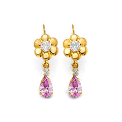 14K Yellow Gold CZ Wire Hook Stud Earrings