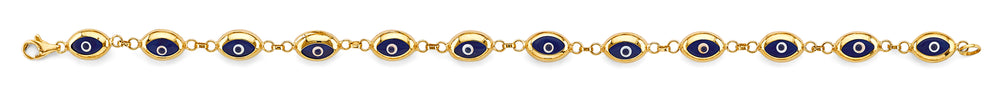 14K Yellow Gold Blue Evil Eye Bracelet