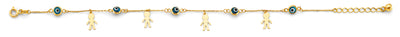 14K Yellow Gold Blue Evil Eye And Boy Charms Bracelet