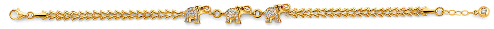 14K Yellow Gold CZ Elephant Bracelet