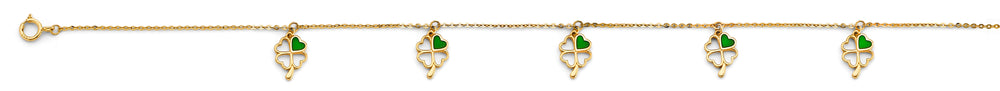 14K Yellow Gold Clover Charm Light Bracelet