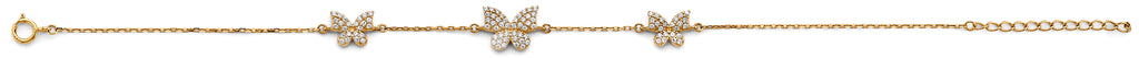 14K Yellow Gold 3 Butterfly CZ Bracelet