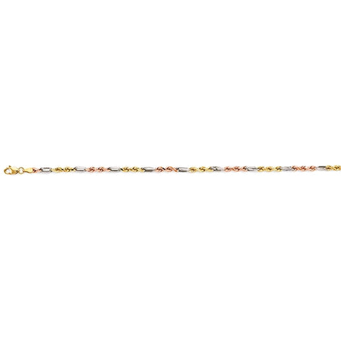 14K Tri Color Gold 3mm Hollow Figaro Rope Chain