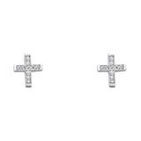 14K White Gold 7mm CZ Cross Post Earrings